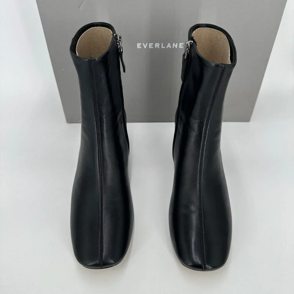 Everlane The Day Boot in Black Leather size 11 Side Zip Ankle Bootie Square Toe